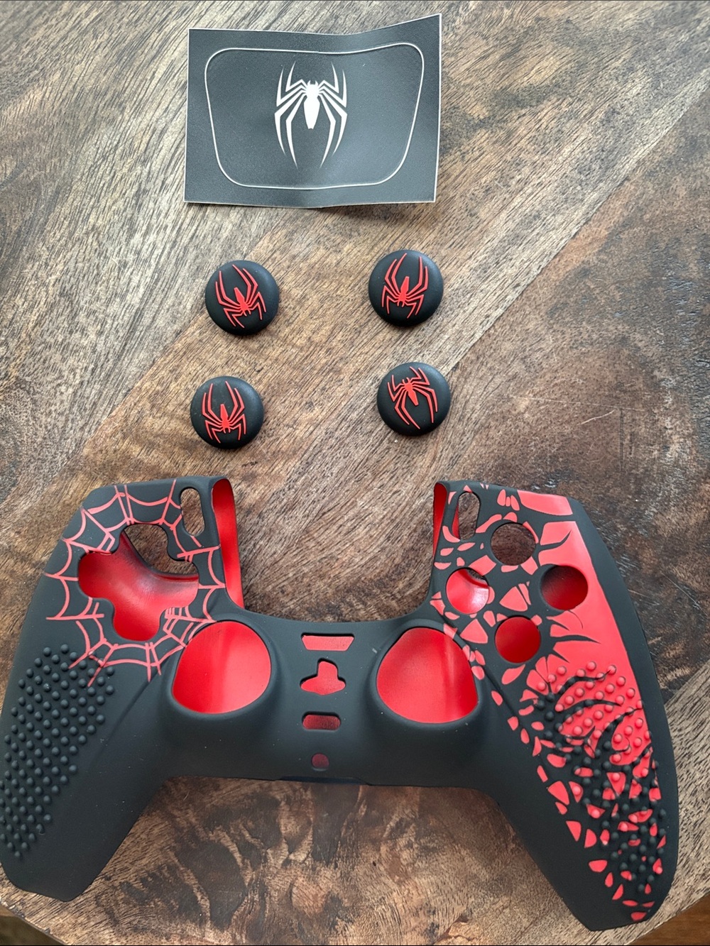 For PS5 Black & Red Spider-Themed silicone Controller Skin & Thumb Grips